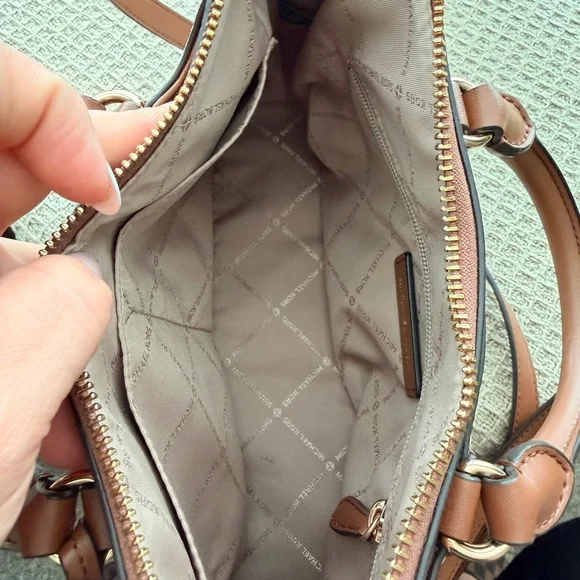 Michael Kors Cream and Brown Signature Satchel with Gold Hardware - Picture 6 of 8